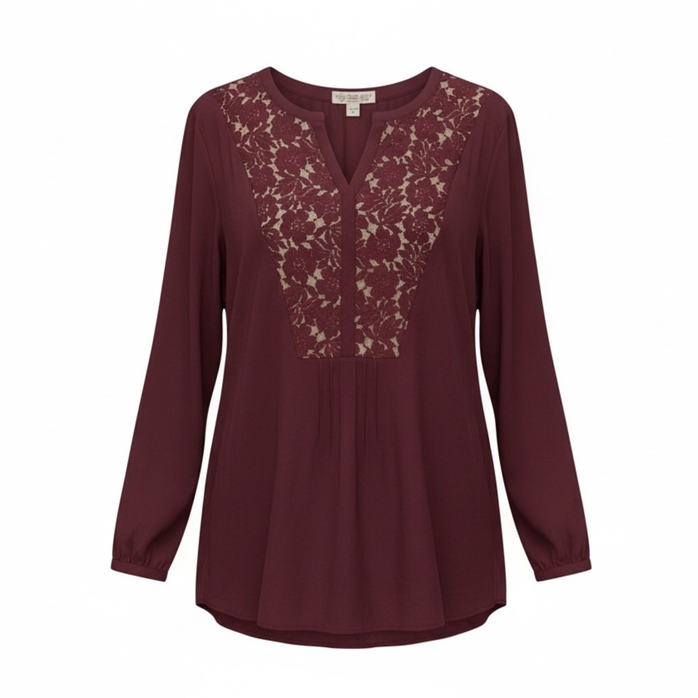 Nine West deep burgundy lace tunic top, large